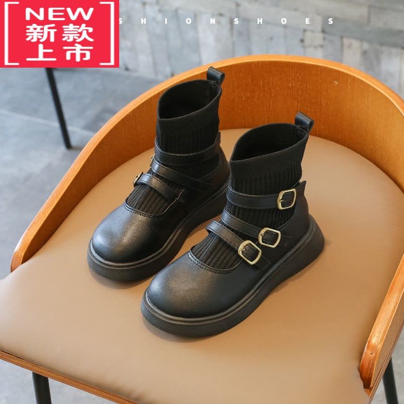 可莉允女童靴子2022秋季新款百搭马丁靴女孩表演袜靴公主鞋加绒女童短靴图片