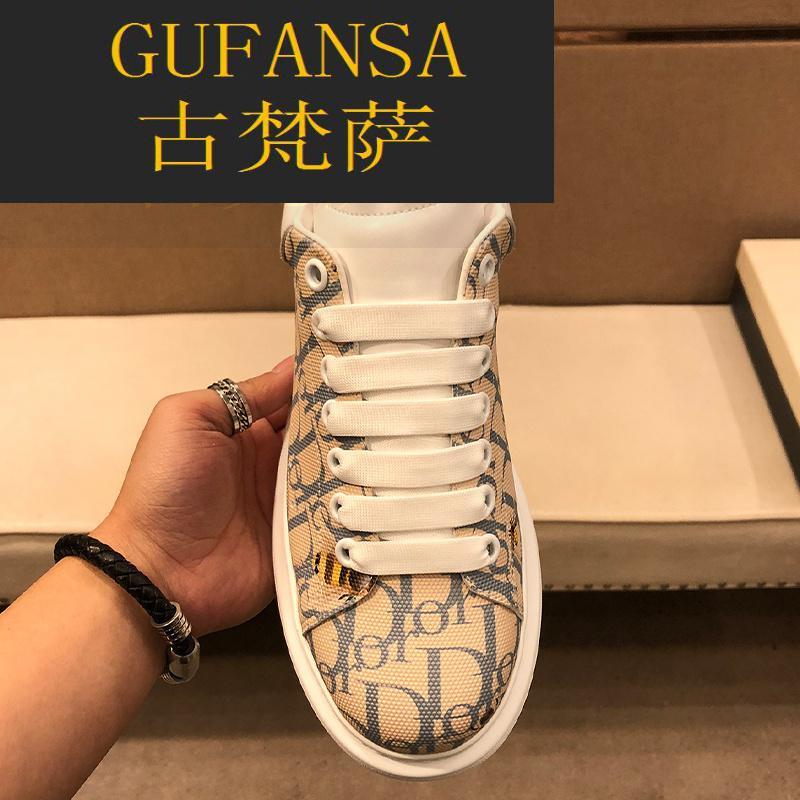 GUFANSA法国奢侈品牌 欧洲上流名士高端品牌欧洲站轻奢季麦昆小白鞋男春季内增高松糕鞋男士休闲潮鞋个性印花