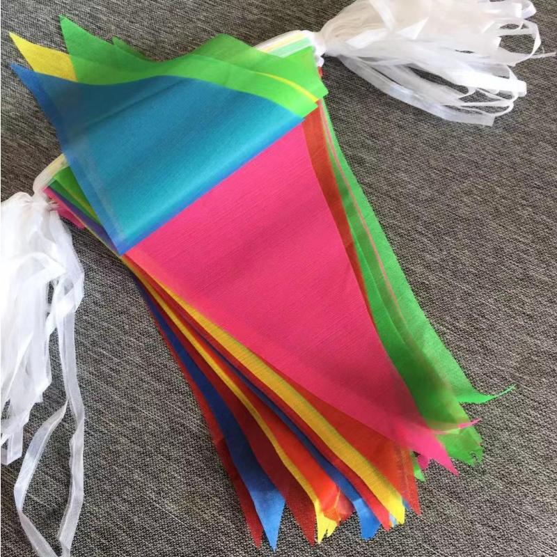 户外工地警示婚庆开业装饰旗子三角彩旗小旗子五彩串旗子小红-100米中大号20*30 10米/条*10条/包