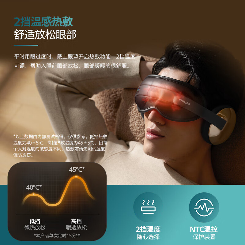 飞利浦眼部按摩仪 暖敷低噪眼部放松器热敷揉按眼周护眼仪 送长辈朋友生日礼物 PPM2304E金色高清大图
