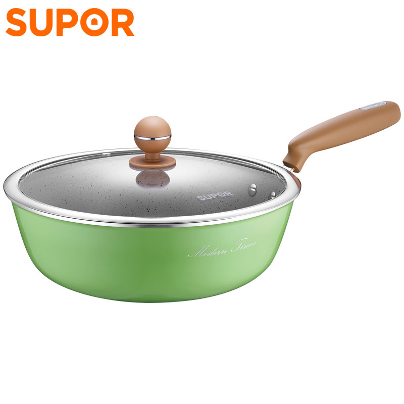 苏泊尔(SUPOR)迷色系列炒锅煎炒锅不粘锅炒菜锅少油烟电磁炉燃气平底锅牛排锅煎蛋锅30cm绿色EC30JAP01-V高清大图