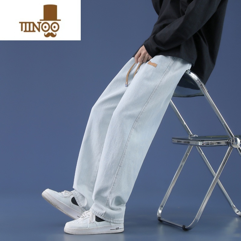 YANXU青少年阔腿牛仔裤男孩夏季薄款宽松复古直筒裤学生休宽生牛休高清大图