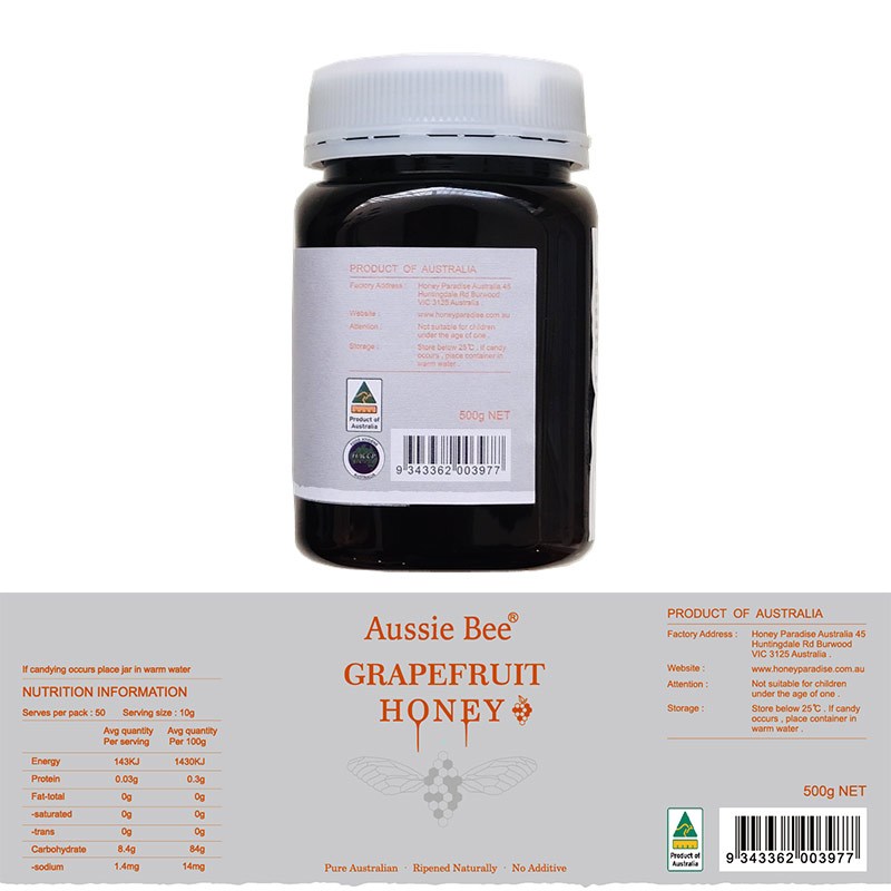 澳美蜜Aussie Bee澳洲原装进口天然成熟野生柚子蜂蜜500g