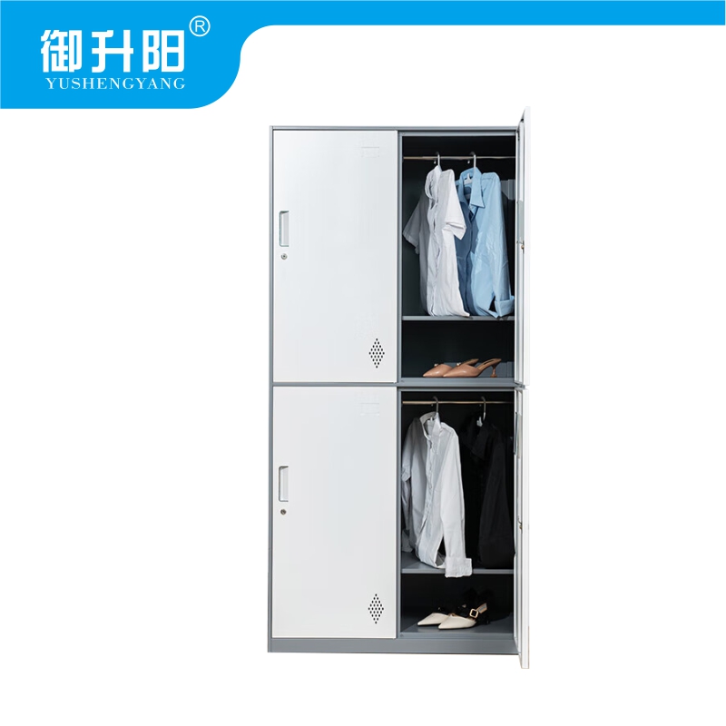 御升阳 四门更衣柜/储物柜带锁灰白套色 900×500×1850mm 台高清大图