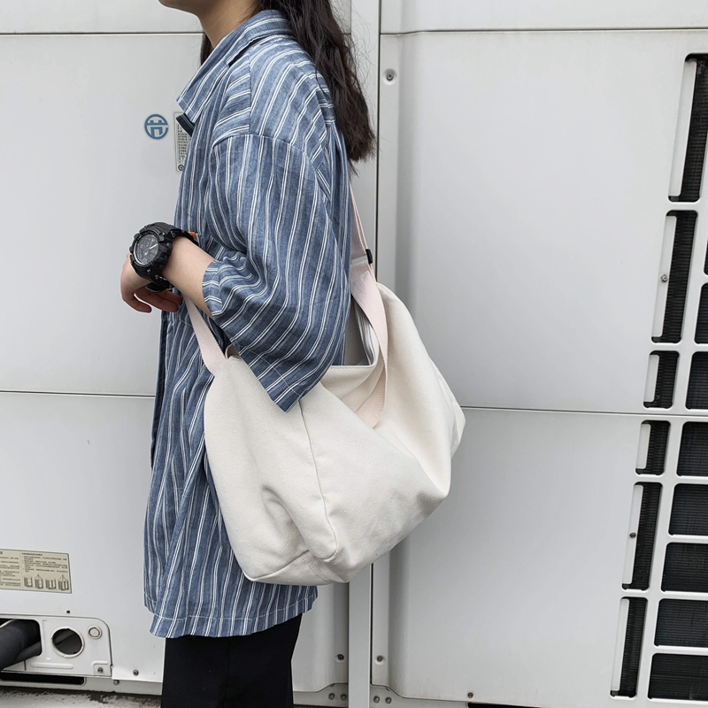 白色 [收藏送小礼物] 帆布大容量单肩包男女学生上课包休闲日系背包ins潮流手提斜挎包