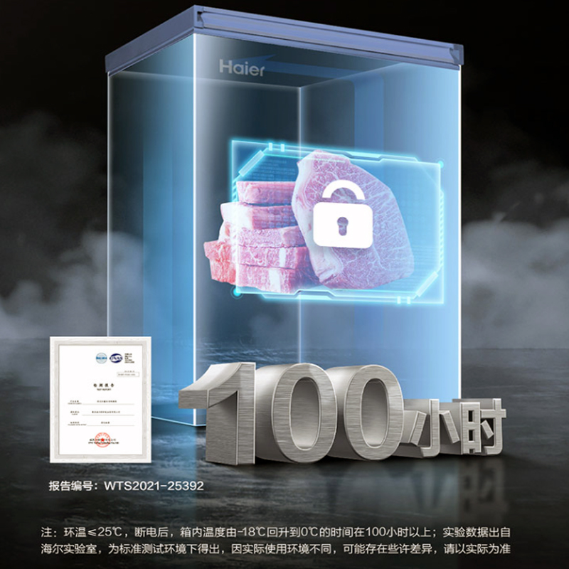 海尔(Haier)100升 家用卧式冰柜 冷柜 小冰箱 减霜80% 一级能效 断电保护 带脚轮BC/BD-100GHDT高清大图