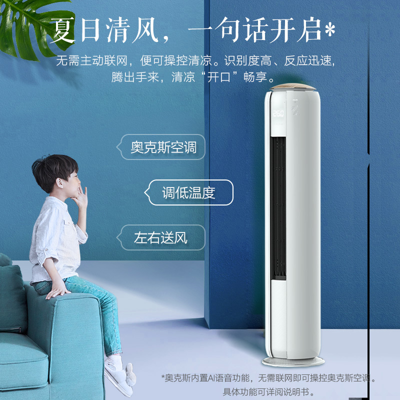 奥克斯(AUX)2匹变频KFR-51LW/BpR3FYA1+1 1级能效 家用 客厅立式空调 节能省电 语音冷暖空调柜机