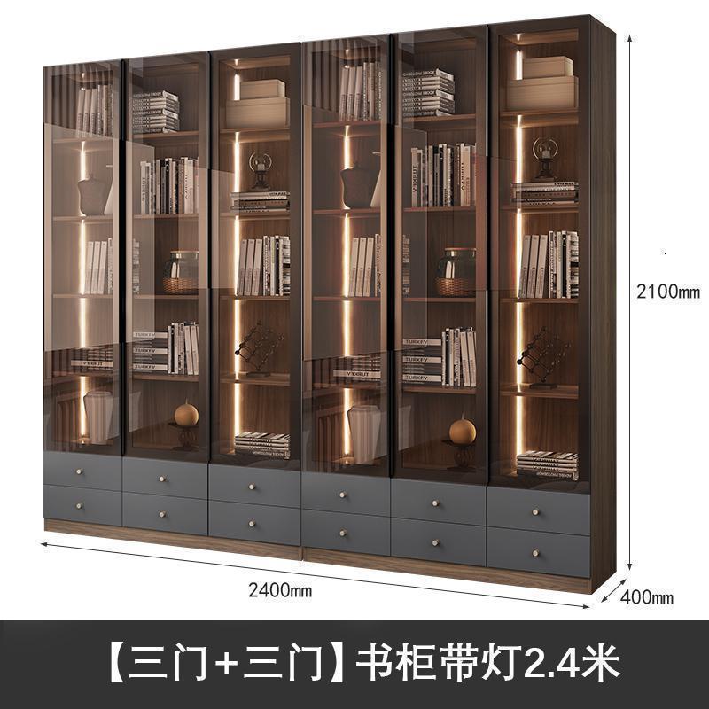 森美人北欧书柜带玻璃落地置物架简约现代客厅家用大书橱书房书架 三门书柜带灯+三门书柜带灯【2.4米长】1.4米以上宽