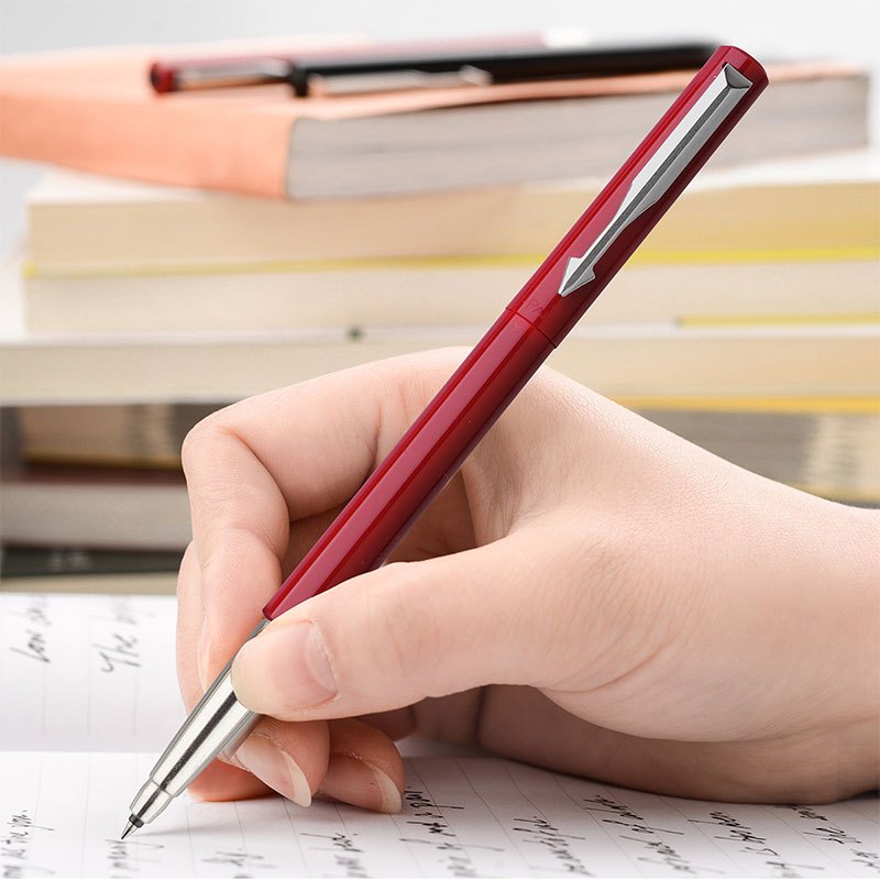 派克PARKER 签字笔 威雅红色胶杆宝珠笔 学生办公通用日常书写拔帽式佩戴0.7mm黑色水性宝珠笔芯