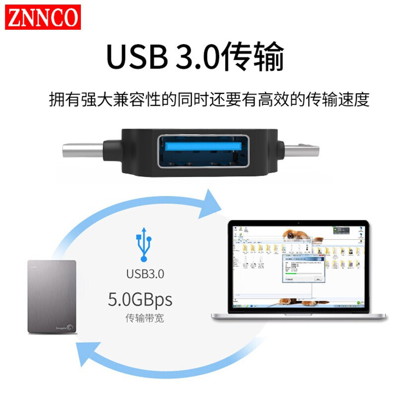 ZNNCO otg转接头三合一苹果Type-C安卓手机外接u盘USB3.0转换器iphone连接相机 通用华为小米荣耀