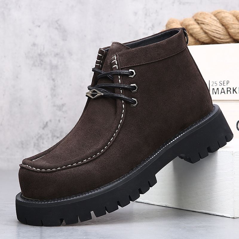 潮牌复古马丁靴男真皮骑士靴沙漠米奇大头机车靴厚底增高工装短靴_476837高清大图