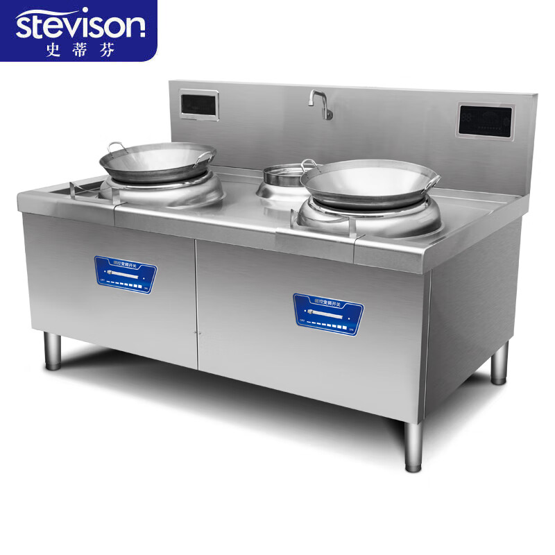 史蒂芬(stevison)双炒单尾电磁炉(经济款)电压380V功率15KW+15KW 400微晶锅配500mm铁锅*2