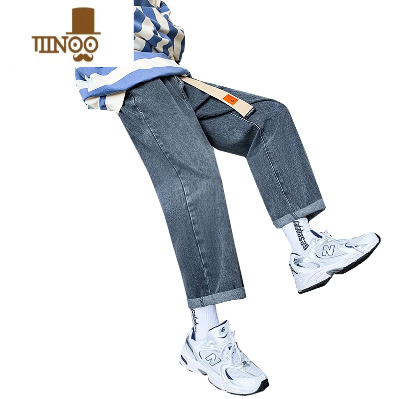 YANXU牛仔裤男潮流潮牌百搭直筒裤韩版时尚休闲宽松纯色阔韩流阔潮高清大图