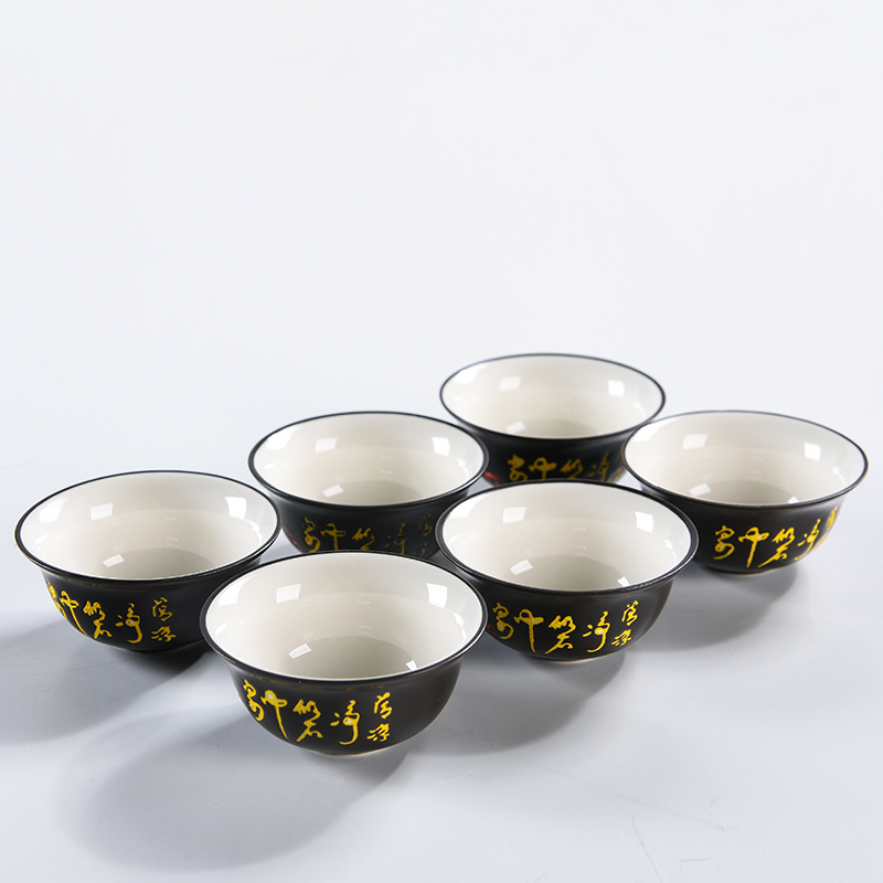 简约白瓷镂空茶杯品茗杯功夫茶杯套装家用黑陶茶具陶瓷主人杯 三维工匠 白定窑罗汉茶杯一组6个高清大图