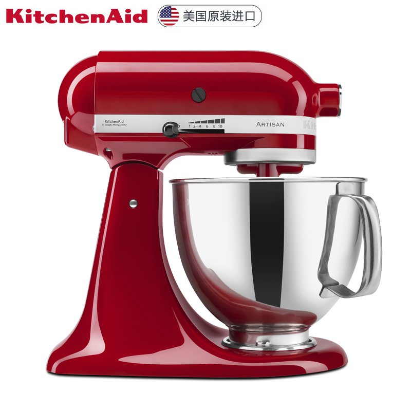 凯膳怡(KitchenAid) 4.8L抬头式厨师机5QT家用小型和面机揉面搅拌机5KSM125CER帝王红高清大图