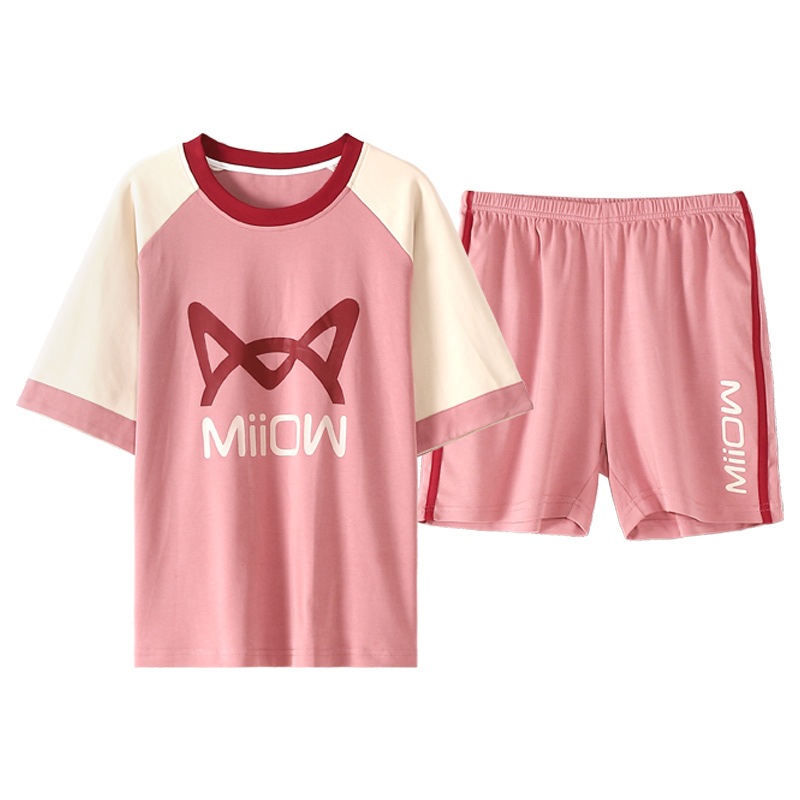 猫人纯棉短袖睡衣女士春夏季2024年新款夏天日系可爱少女薄款家居服两件套 短袖+短裤