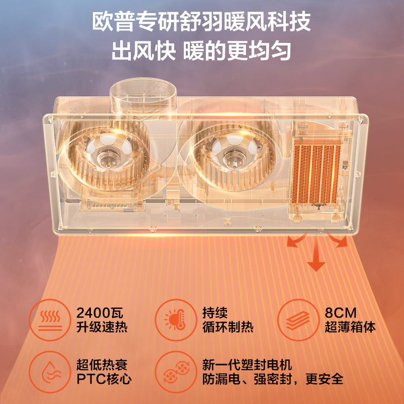 欧普照明风暖浴霸灯排气扇一体取暖换气集成吊顶卫生间浴室暖风机