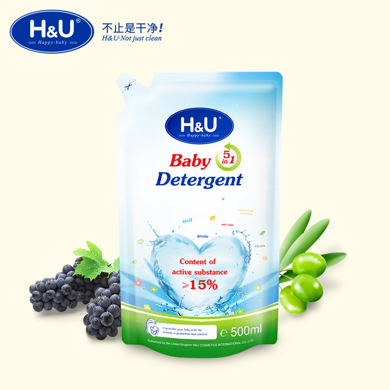 H&U爱趣优 婴儿洗衣液植物萃取天然配方 手洗机洗内衣 清香补充装袋装500ml*3