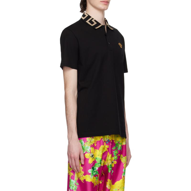 Versace/范思哲短袖Polo衫男款三扣门襟金银丝刺绣尖领透气高清大图