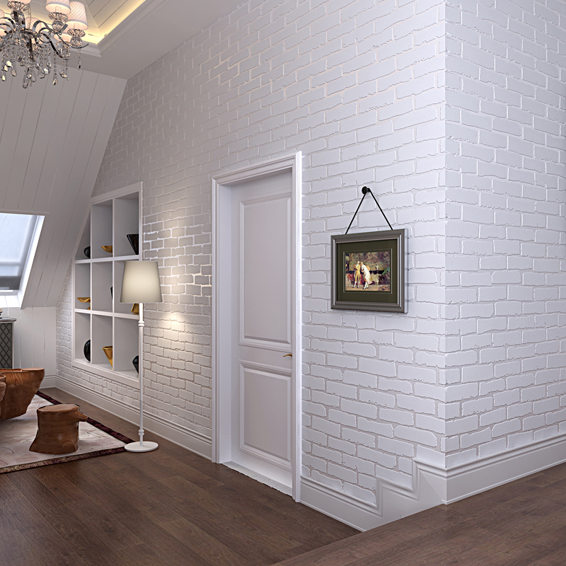 地中海复古蓝白色砖纹客厅墙纸酒吧仿砖头无纺布卧室电视墙壹德壹