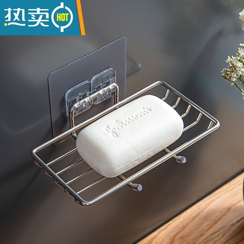 敬平304不锈钢免打孔沥水肥皂盒卫生间双层家用浴室大号壁挂式香皂架 金色贴1个装高清大图