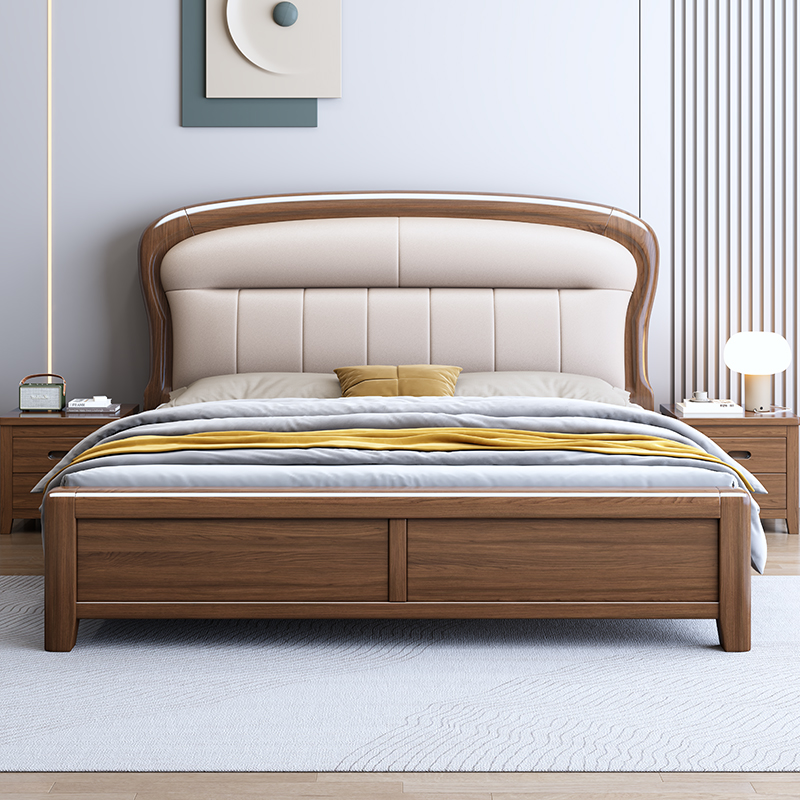 景山百岁 胡桃木色金丝檀木实木床 家用床双人床简约现代高清大图