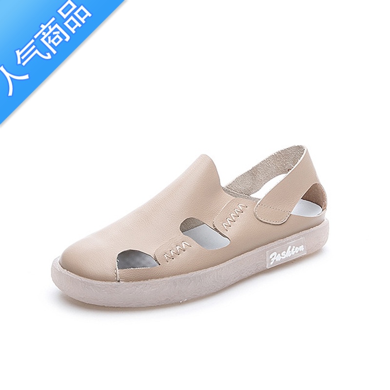 SUNTEK夏季镂空凉鞋透气两穿牛筋软底乐福鞋平底单鞋女防滑森女鞋子高清大图