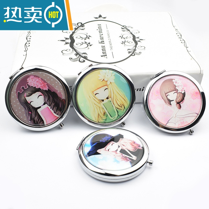 敬平可爱翻盖化妆镜随身便携折叠小镜子玻璃复古铜镜子圆形补妆镜女用 古风2便携式用镜高清大图