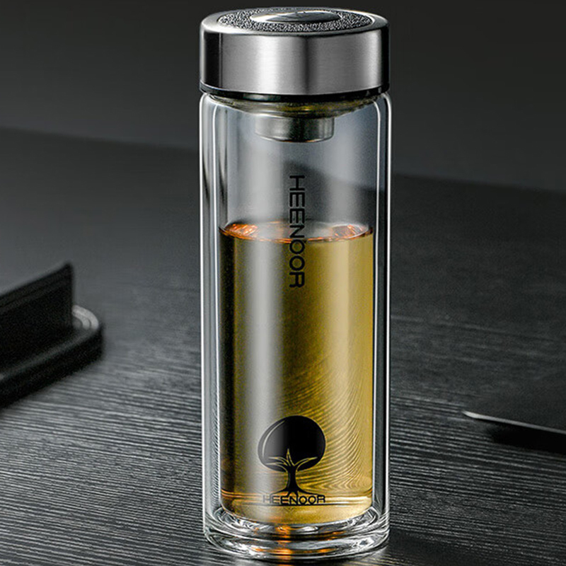 希诺玻璃杯180ml耐用耐高温户外便携双层防烫XN-6700高清大图