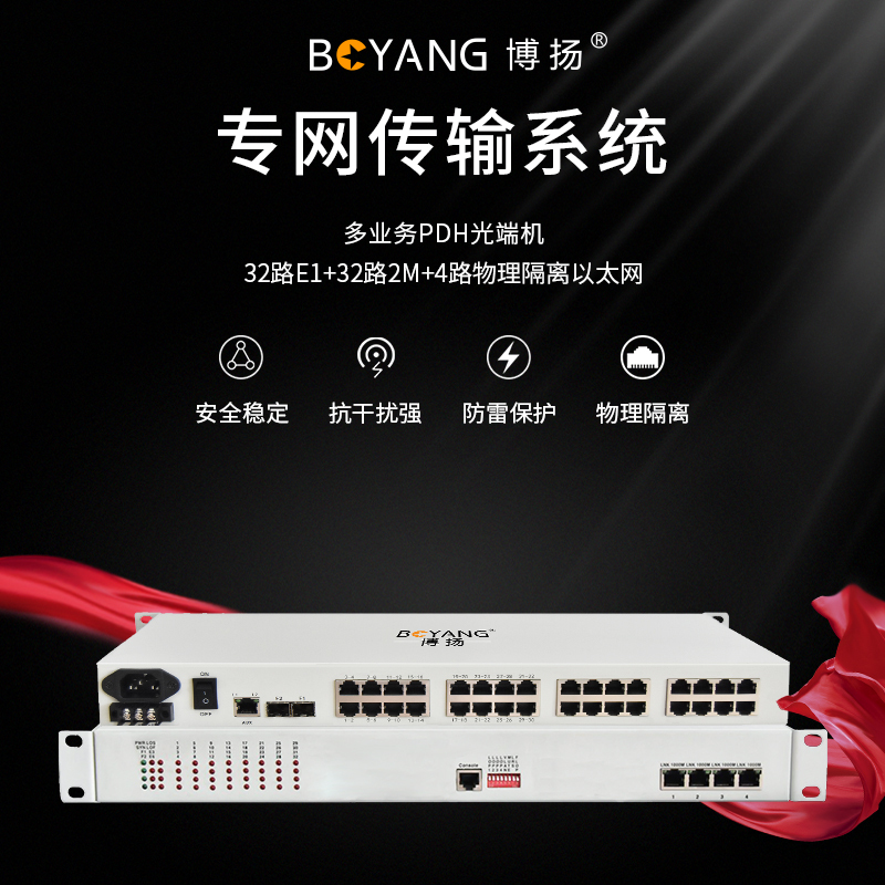 博扬 BY-32E1-4EV PDH光端机32E1 32路2M+4路以太网带物理隔离 LC单纤20公里机架式 1对价