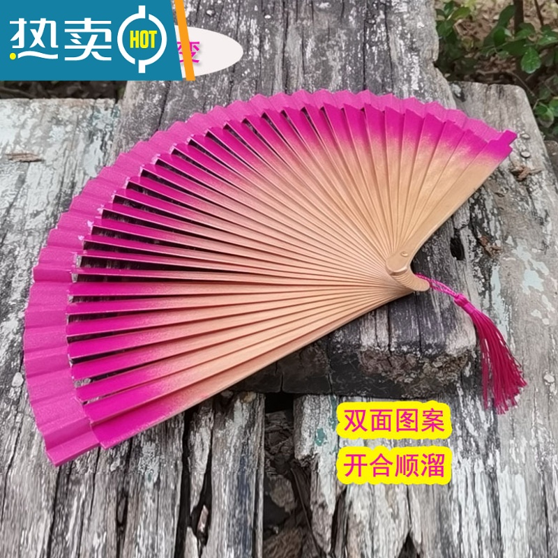 XIANCAI纯红色古风旗袍舞蹈扇模特走秀跳舞扇子折扇西班牙舞蹈双面扇新款 红色 纯色大红平板高清大图