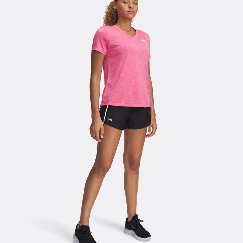 Under Armour安德玛运动短裤女透气舒适轻便贴身黑色白色条纹高清大图