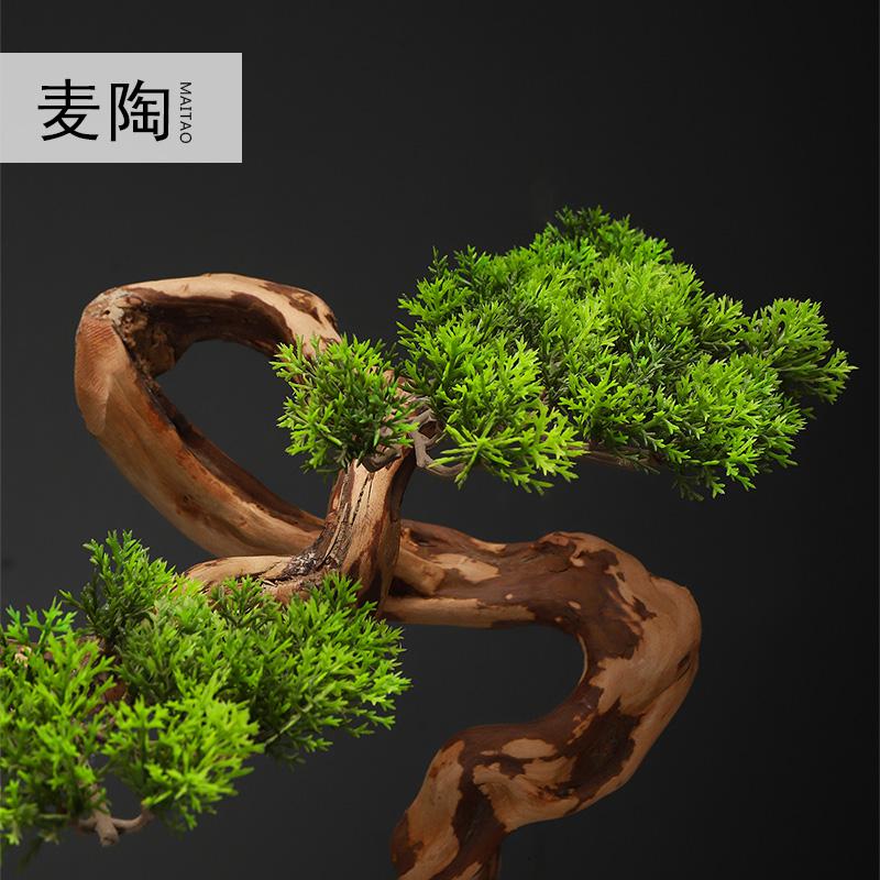 美帮汇玄关装饰品样板间软装摆件仿真新中式迎客松盆景绿植客厅酒店家居高清大图