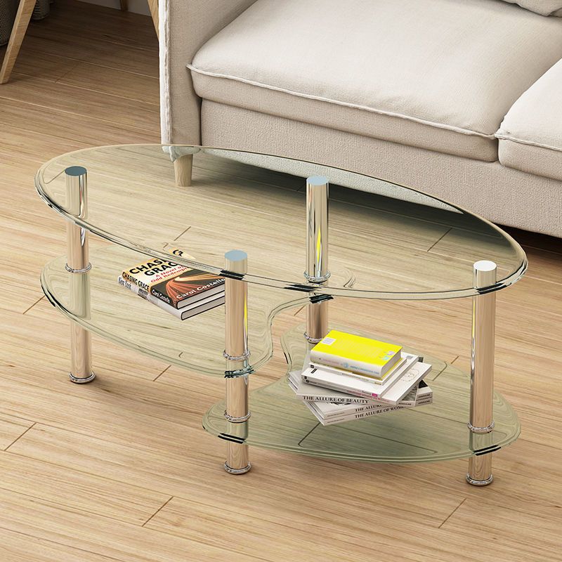 工匠时光椭圆形钢化玻璃茶几桌简约现代客厅家用茶台小户型茶几小桌子