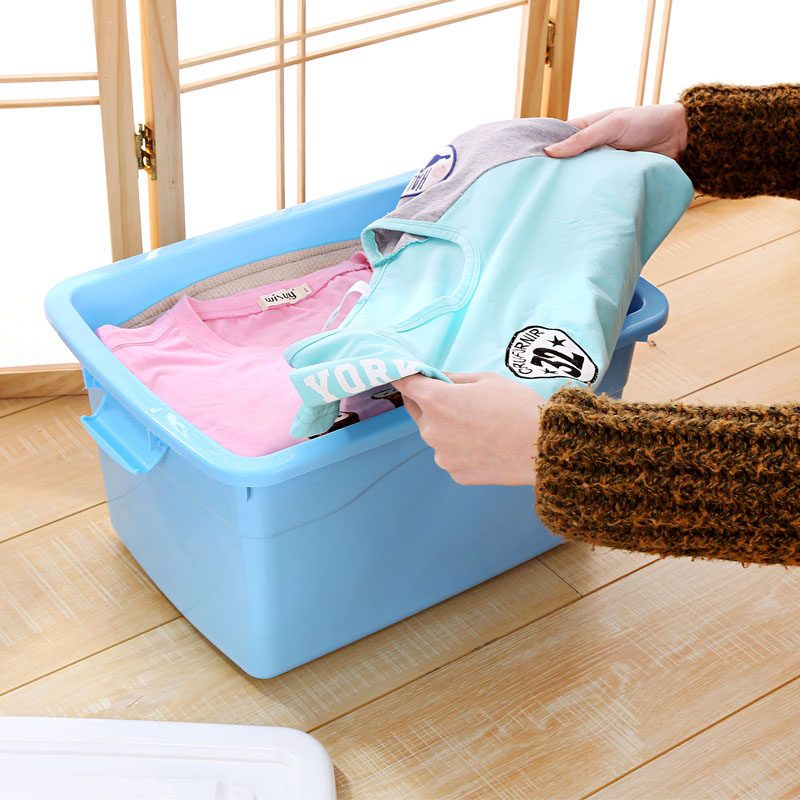 手提收纳箱四件套塑料有盖整理箱加厚储物箱杂物收纳盒装衣服箱子蓝色