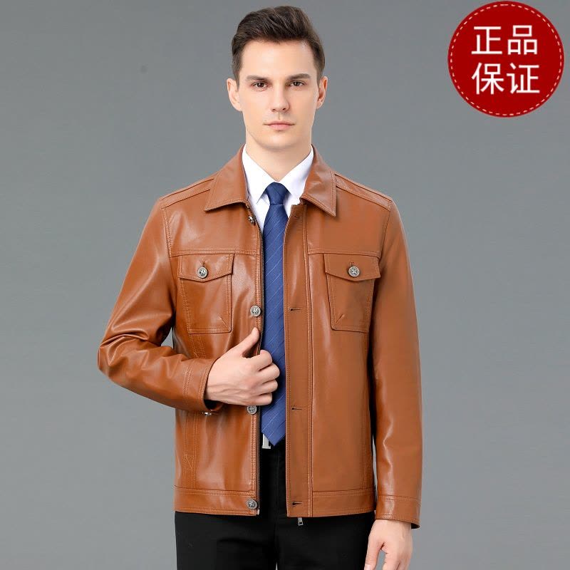 免费退换 2025秋季翻领修身山羊皮真皮皮衣男士短款机车皮夹克韩版薄皮外套反季特价图片