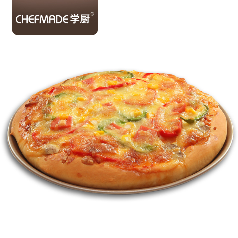 学厨 CHEFMADE 烘焙模具 金色9寸不粘披萨浅款盘披萨圆形烤盘 厨房工具WK9043