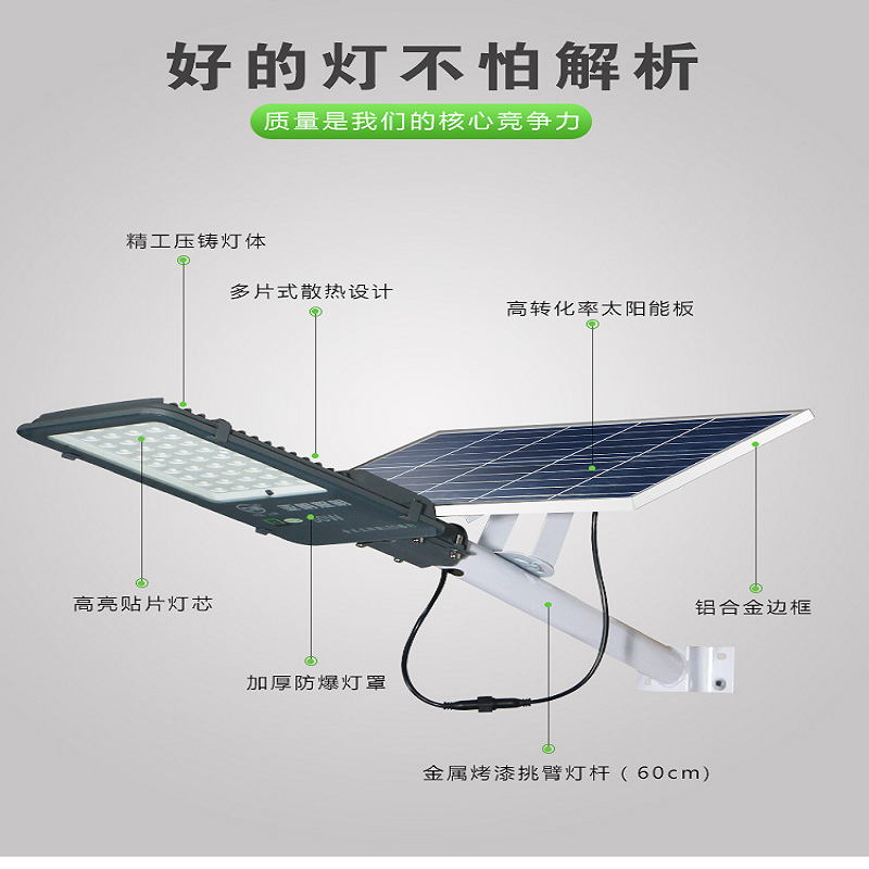 家用上海led太阳能 50w 金豆 带摇控 户外超亮防水庭 1套装+安装