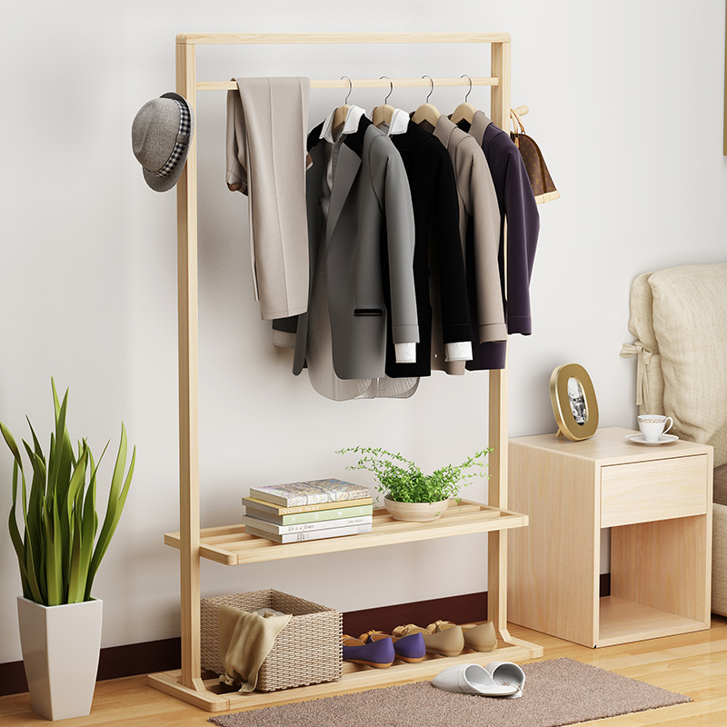 汐岩实木衣帽架落地卧室简约现代家用放衣服架子厅置物架欧式挂衣架高清大图