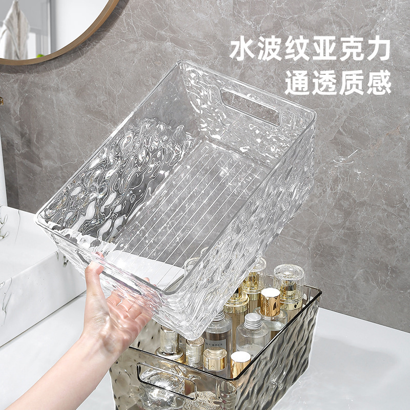 泽熙 [ZT2168]桌面大号收纳筐整理箱化妆品橱窗收纳盒透明零食玩具收纳盒 透灰色(不带坐兔)高清大图