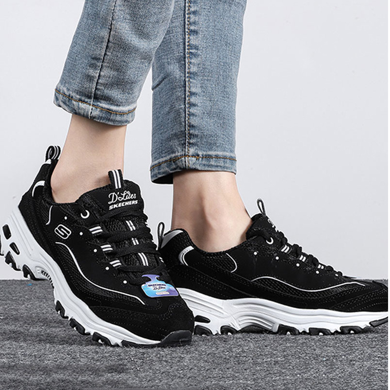 Skechers/斯凯奇女鞋新款厚底熊猫鞋复古缓震运动休闲鞋13148-BKW ZP
