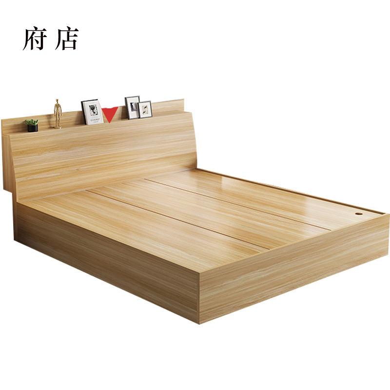 府店榻榻米板式床员工床公寓单人床双人床浅胡桃色[斜靠无抽款]1800mm*2000mm