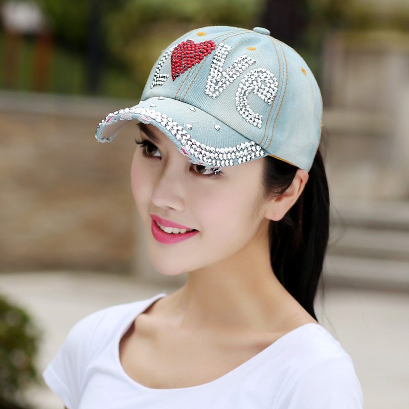 春夏秋冬季牛仔帽子女夏天韩版潮时尚棒球帽镶钻太阳鸭舌帽遮阳帽