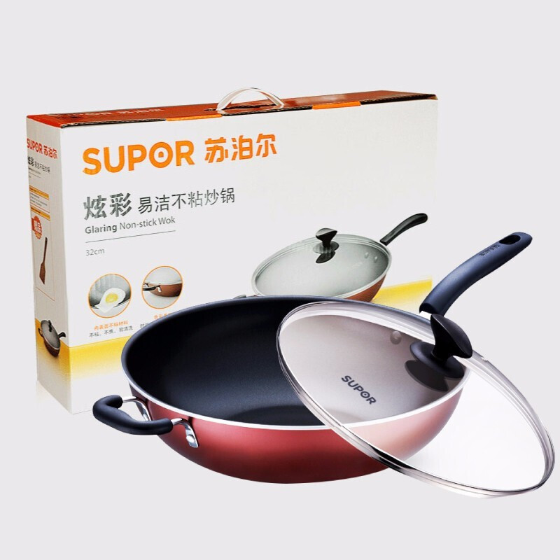 苏泊尔(SUPOR)32cm炒锅 炫彩不粘锅无油烟炒菜锅明火专用用PC32S3
