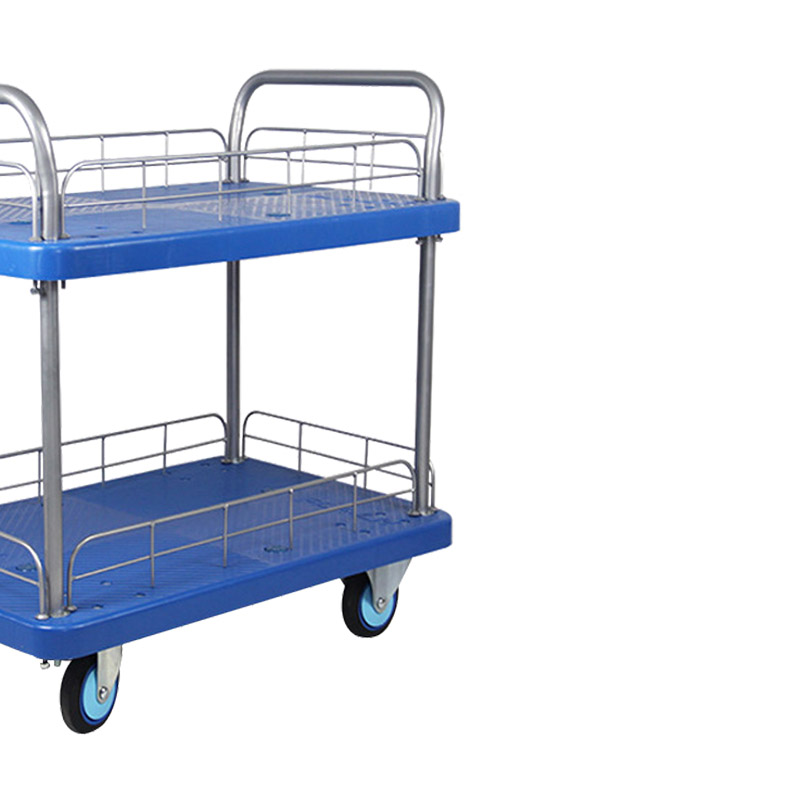 苏识 QSHL-48 48*72cm黑dan轮 双层护栏平板手推车 (计价单位:辆) 蓝色高清大图