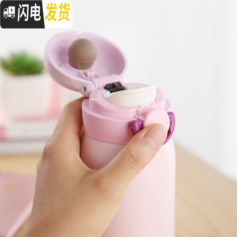 三维工匠保温杯女士便携小巧迷你小水杯儿童简约学生小容量200小号杯子 紫色/200+背带高清大图