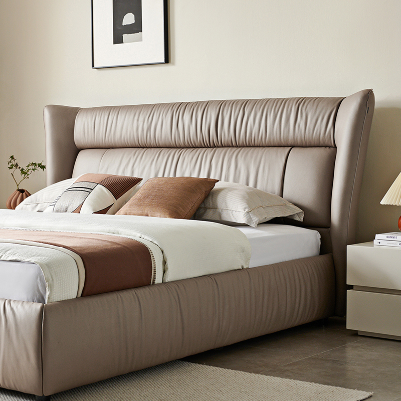 全友家居意式极简卧室蝶翼环抱式分段高床屏科技布布床双人布艺床