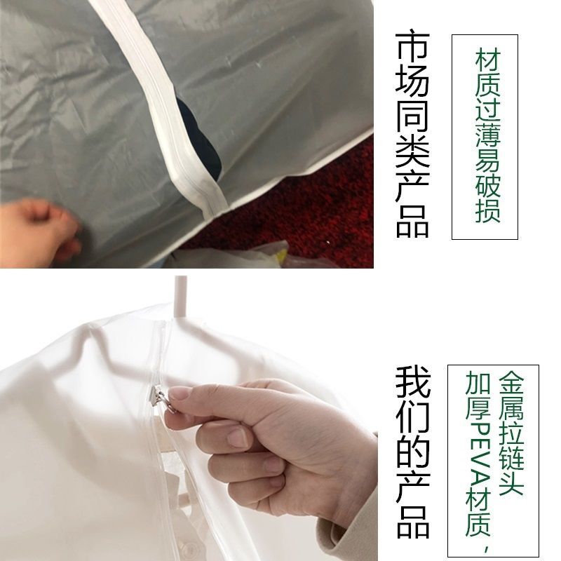 防尘罩衣服套袋西装套磨砂加厚半透明大衣罩长款衣服收纳袋挂衣袋 透明磨砂款5个装 中号60*90CM