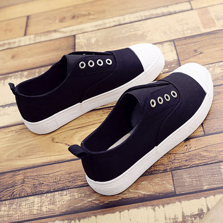 暖青汇韩国小白鞋黑白色帆布鞋女韩版懒人鞋学生布鞋厚底乐福鞋休闲