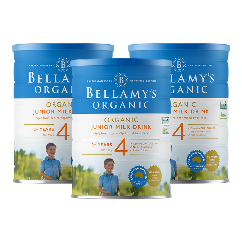 澳洲发/3罐装-贝拉米(Bellamy's)宝宝有机奶粉4段900g/罐装 3岁以上 澳大利亚原装进口婴幼儿四段奶粉